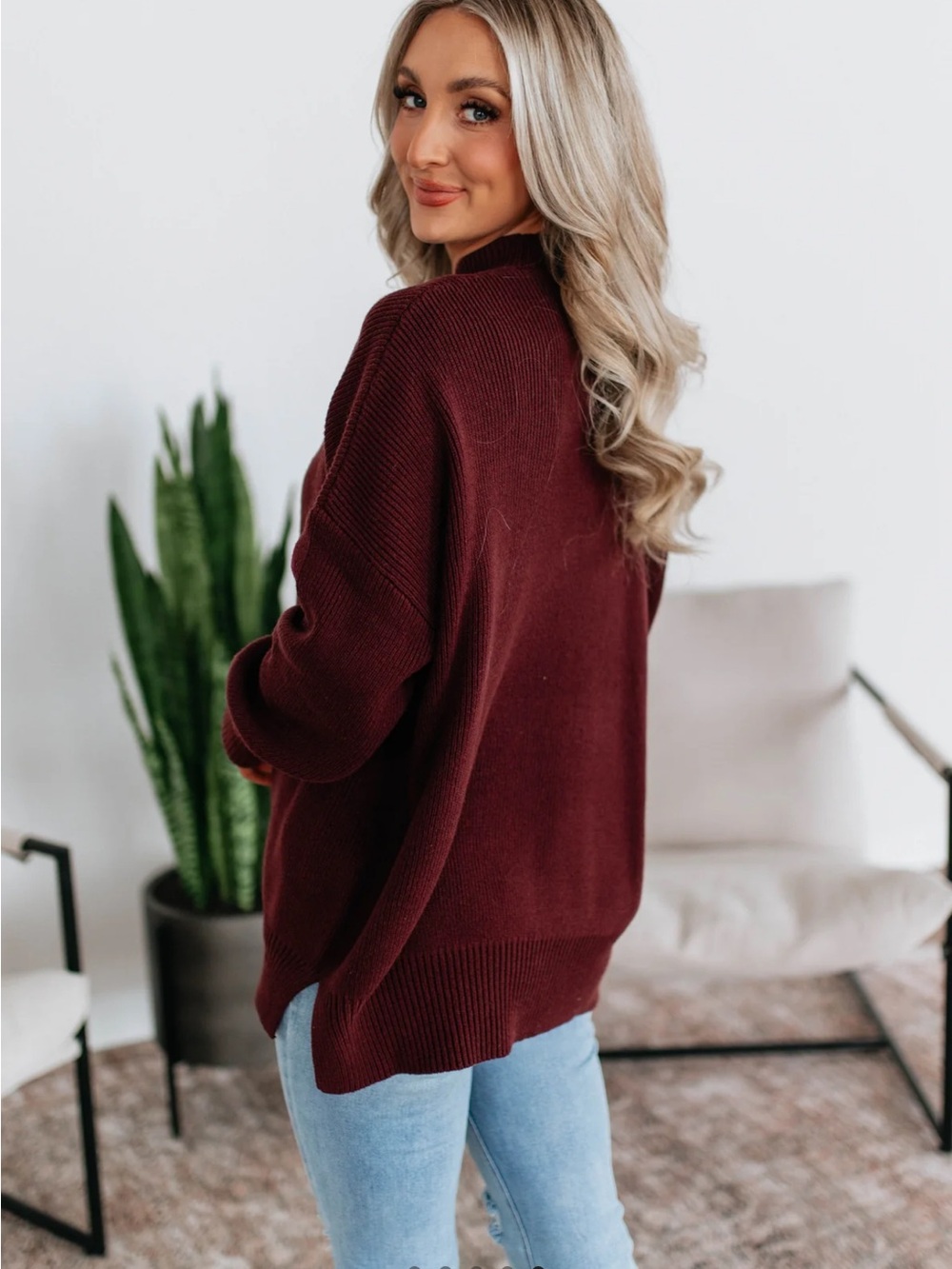 Wild Oak Pheobe Ribbed Knit Sweater - Deep Plum